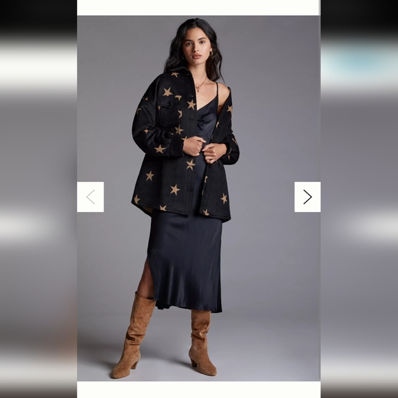 NWT new AVEC LES FILLES Felt Shirt Jacket In Black/tan Star from modesens/Anthro - Picture 4 of 14